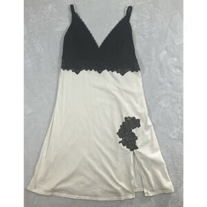 Night Gown Womens Size Small Black White Romantic Lace Sheer Top Side Slit